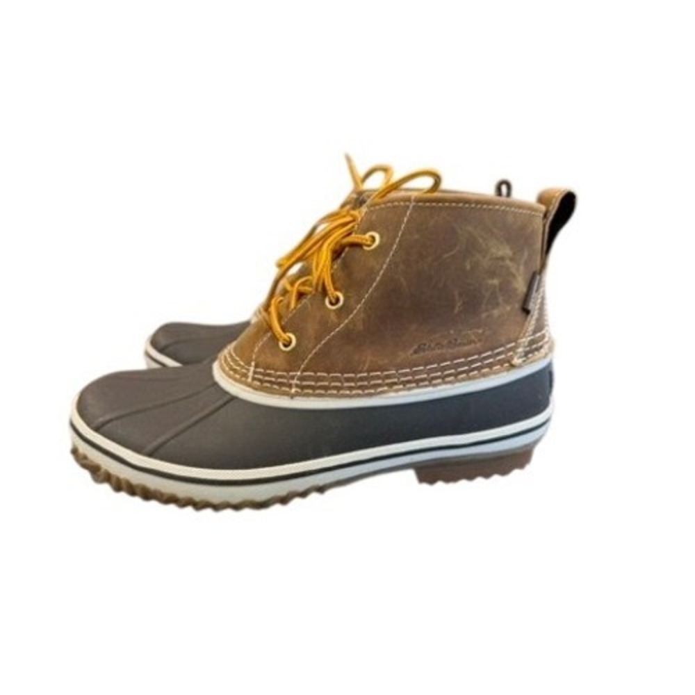 Eddie Bauer WeatherEdge Brown Leather Rubber Duck Boots Ankle Lace Up Womens 8.5